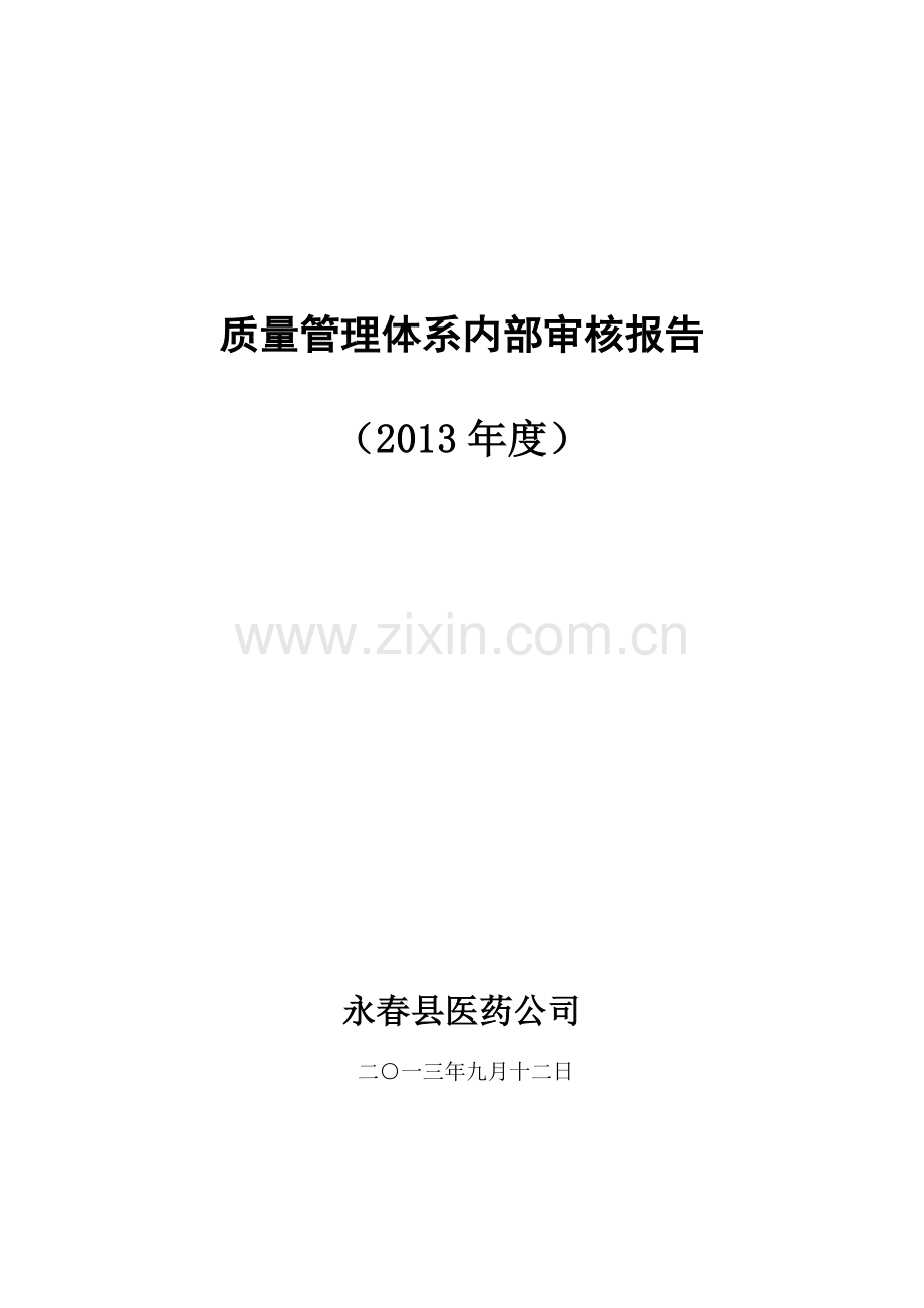 2013质量负责人质量管理体系内部审核报告.doc_第1页