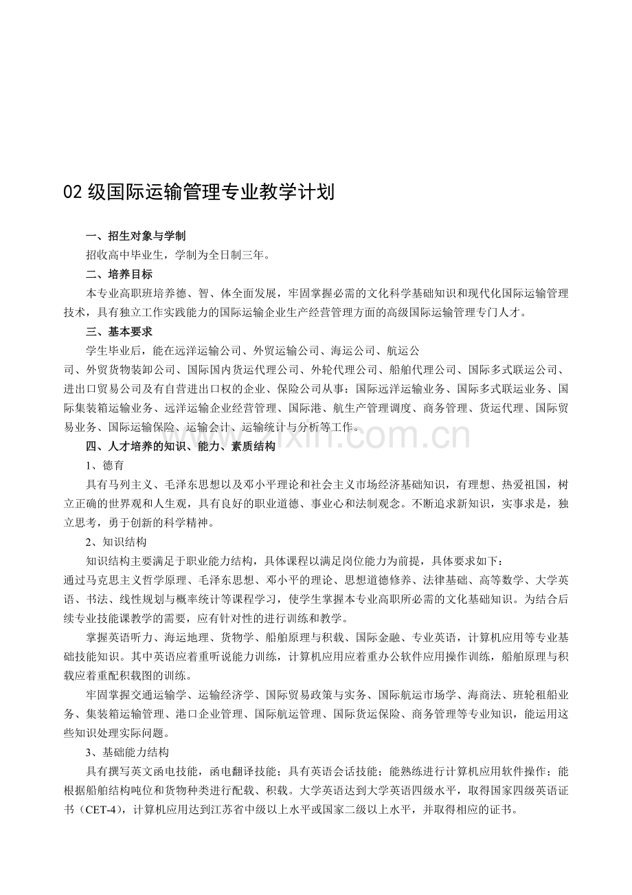 02级国际运输管理专业教学计划.doc_第1页