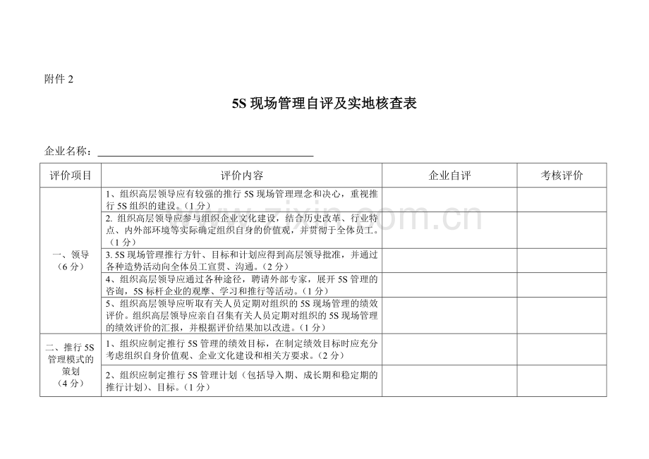 5S现场管理自评及实地核查表1.doc_第1页