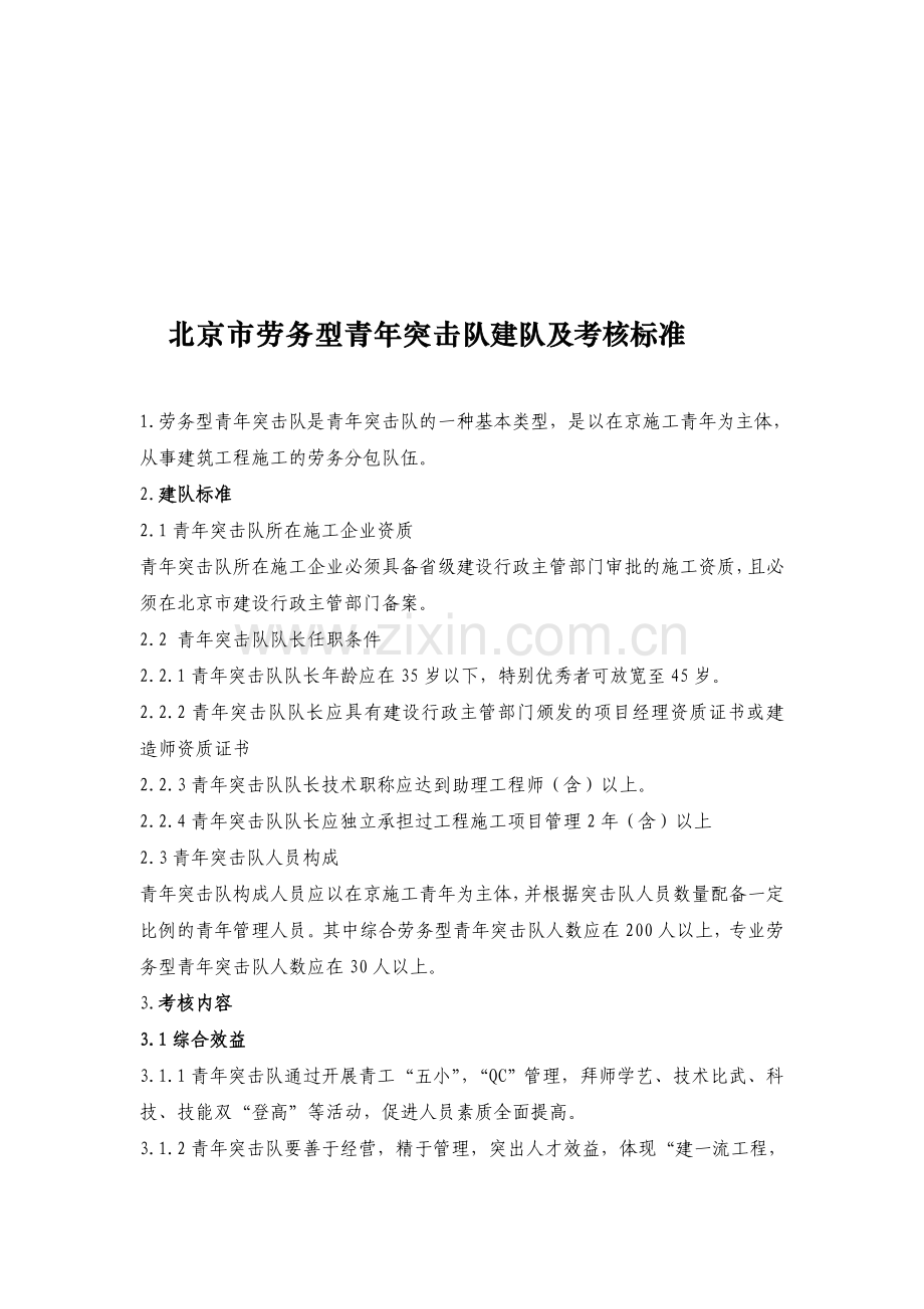 北京市劳务型青年突击队建队及考核标准.doc_第1页