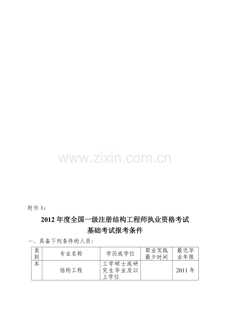 2012一级注册结构工程师报考条件.doc_第1页