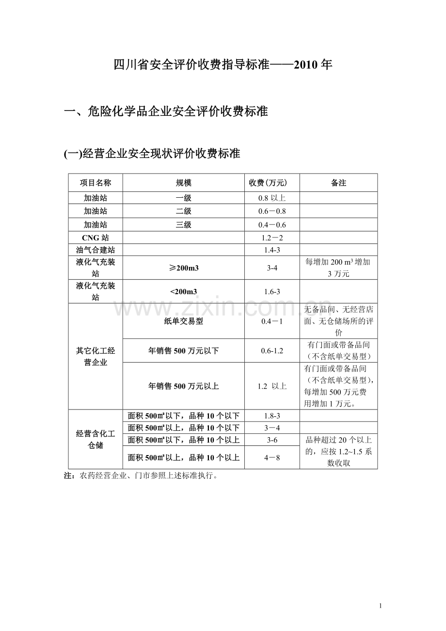 四川省安全评价收费指导标准2010.doc_第1页