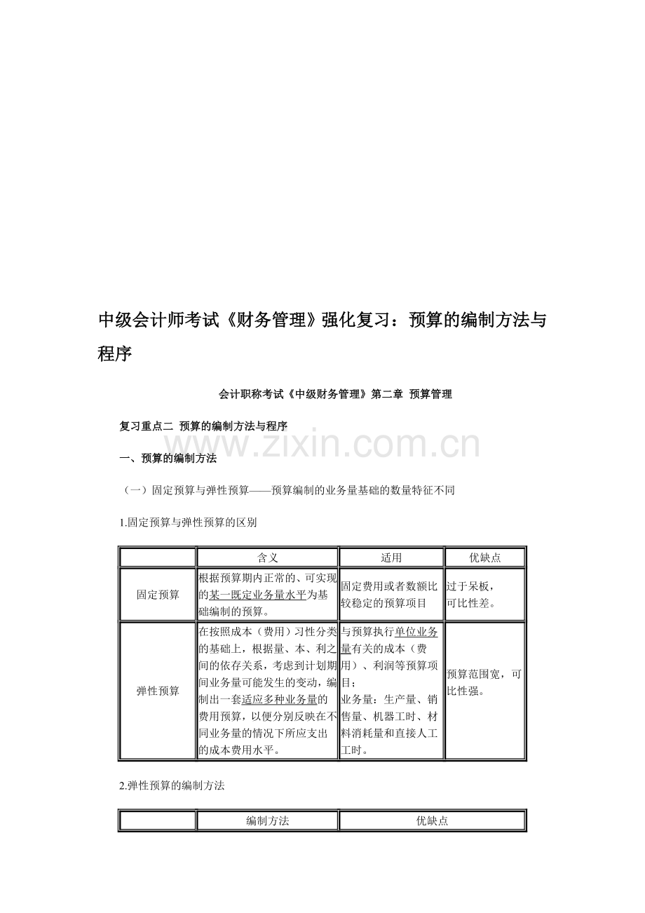 中级会计师考试《财务管理》强化复习：预算的编制方法与程序.doc_第1页