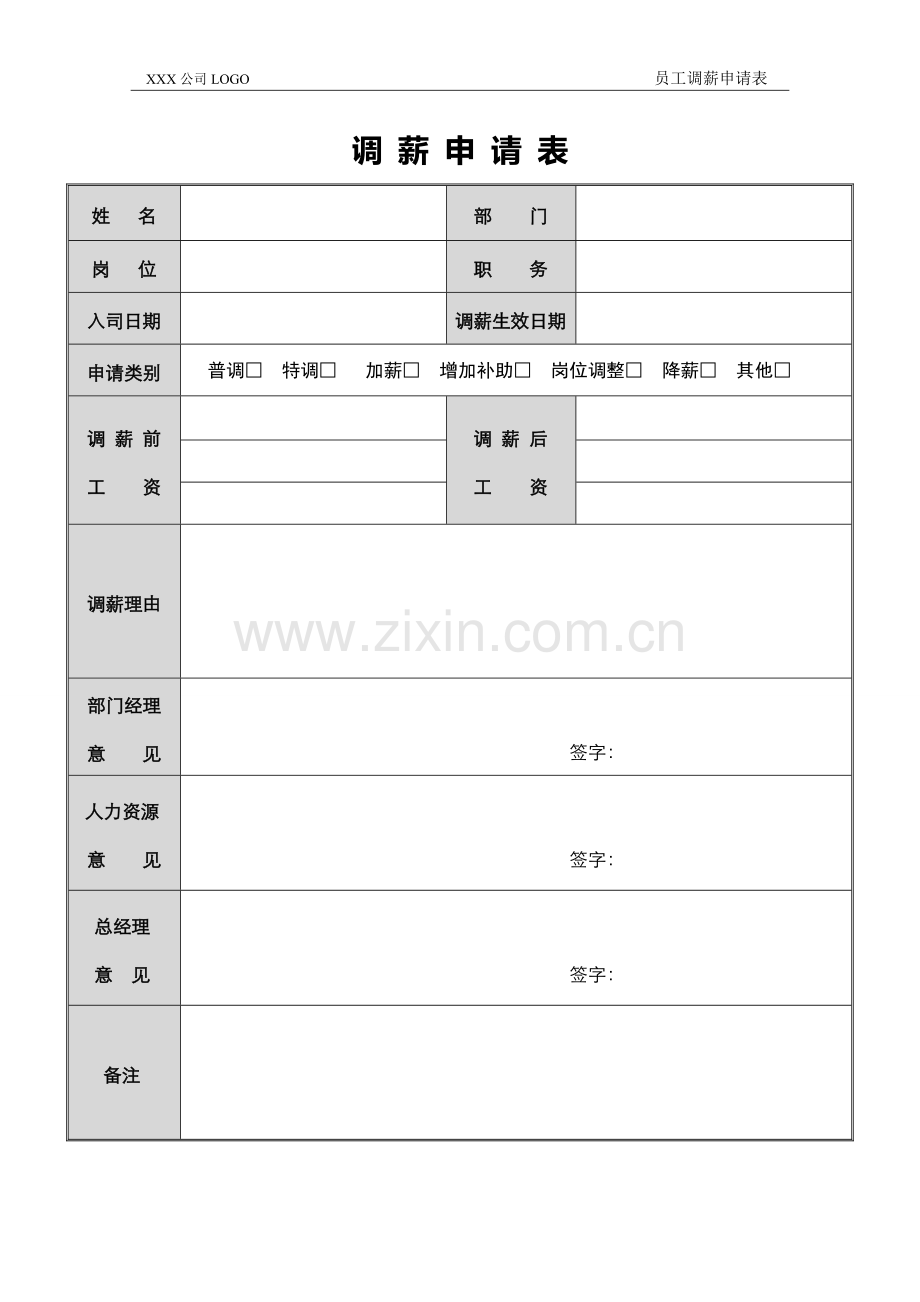 标准员工调薪申请表模板.doc_第1页