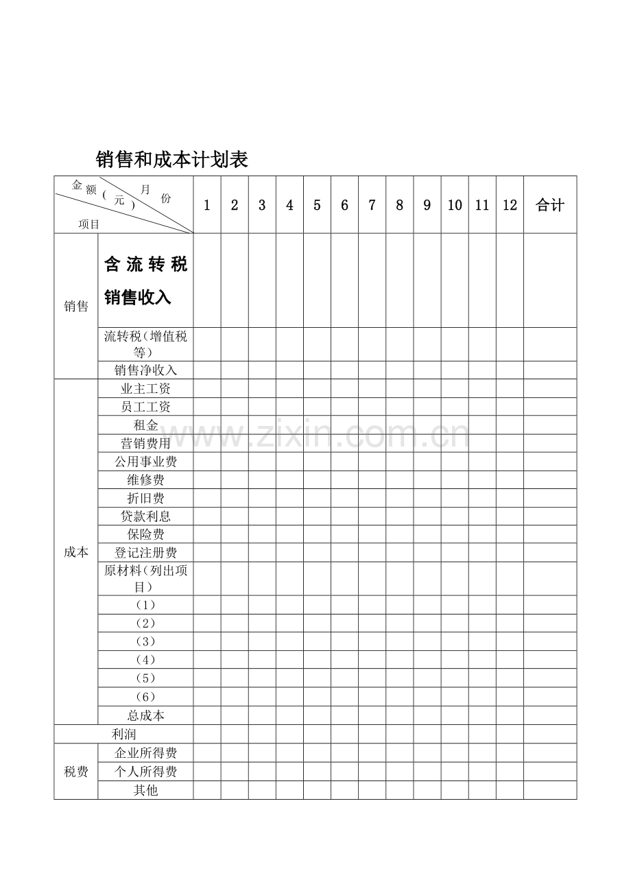 销售和成本计划表、现金流量计划表模板.doc_第1页