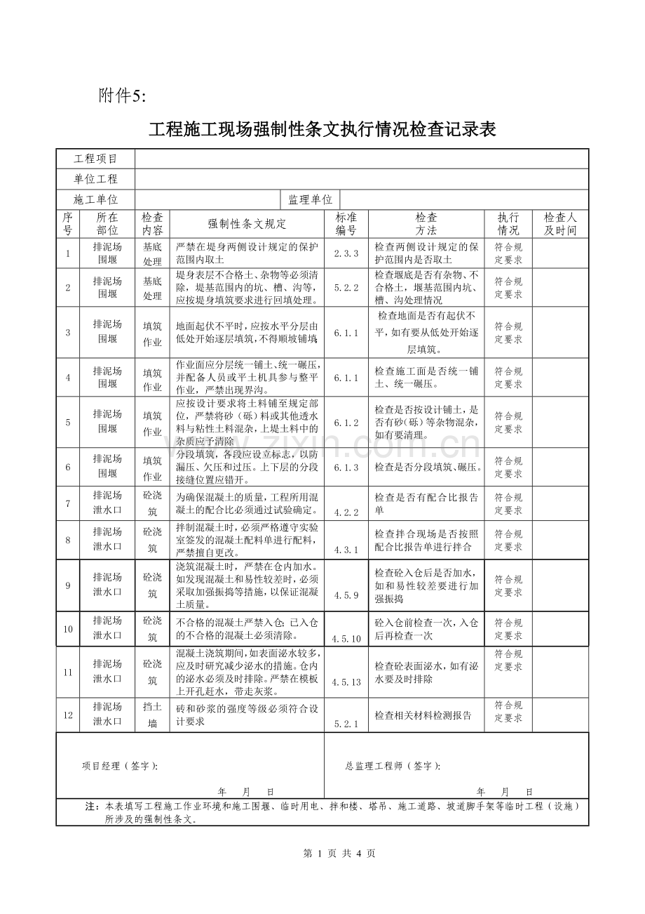 水利工程强制性条文执行计划表5.doc_第1页