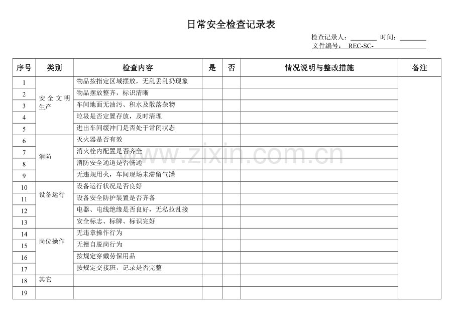 日常安全检查记录表.doc_第1页