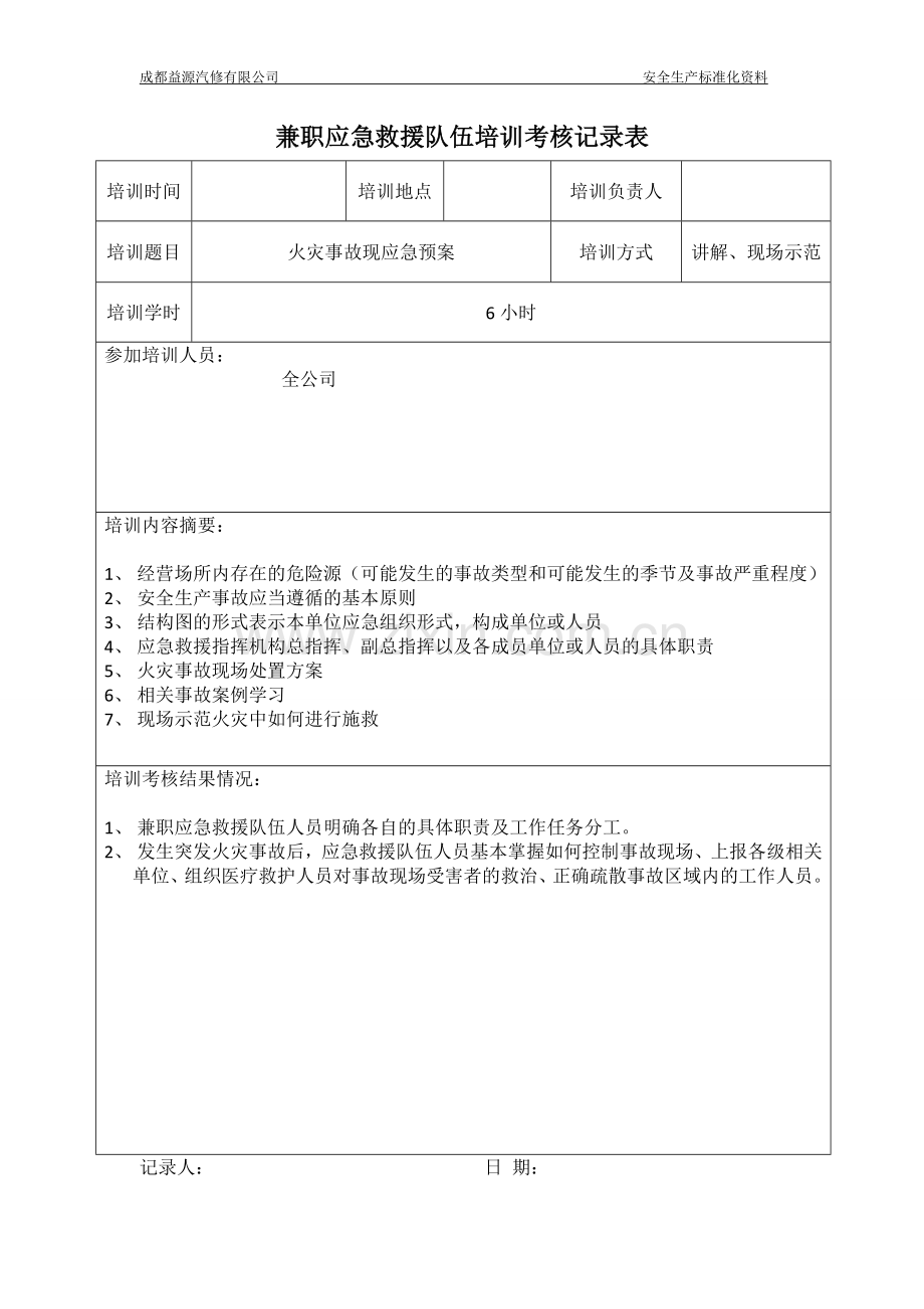 4.兼职应急救援队伍培训记录.doc_第1页