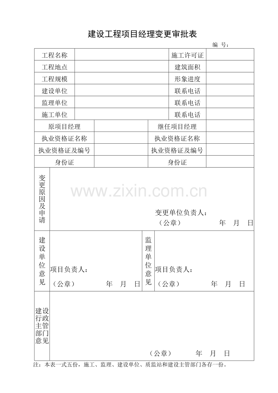 建设工程项目经理变更申请表.doc_第1页