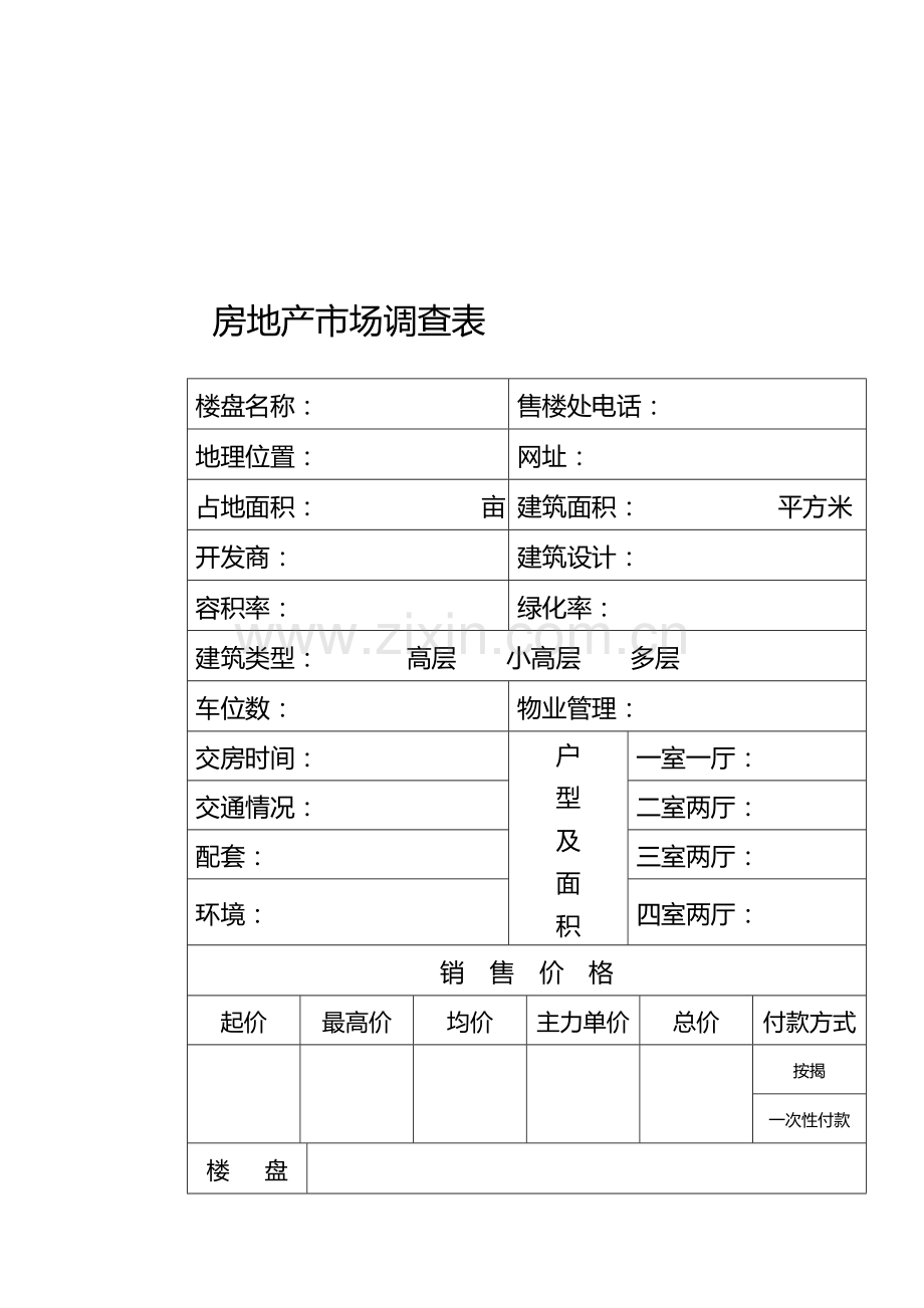 房地产市场调查表.doc_第1页