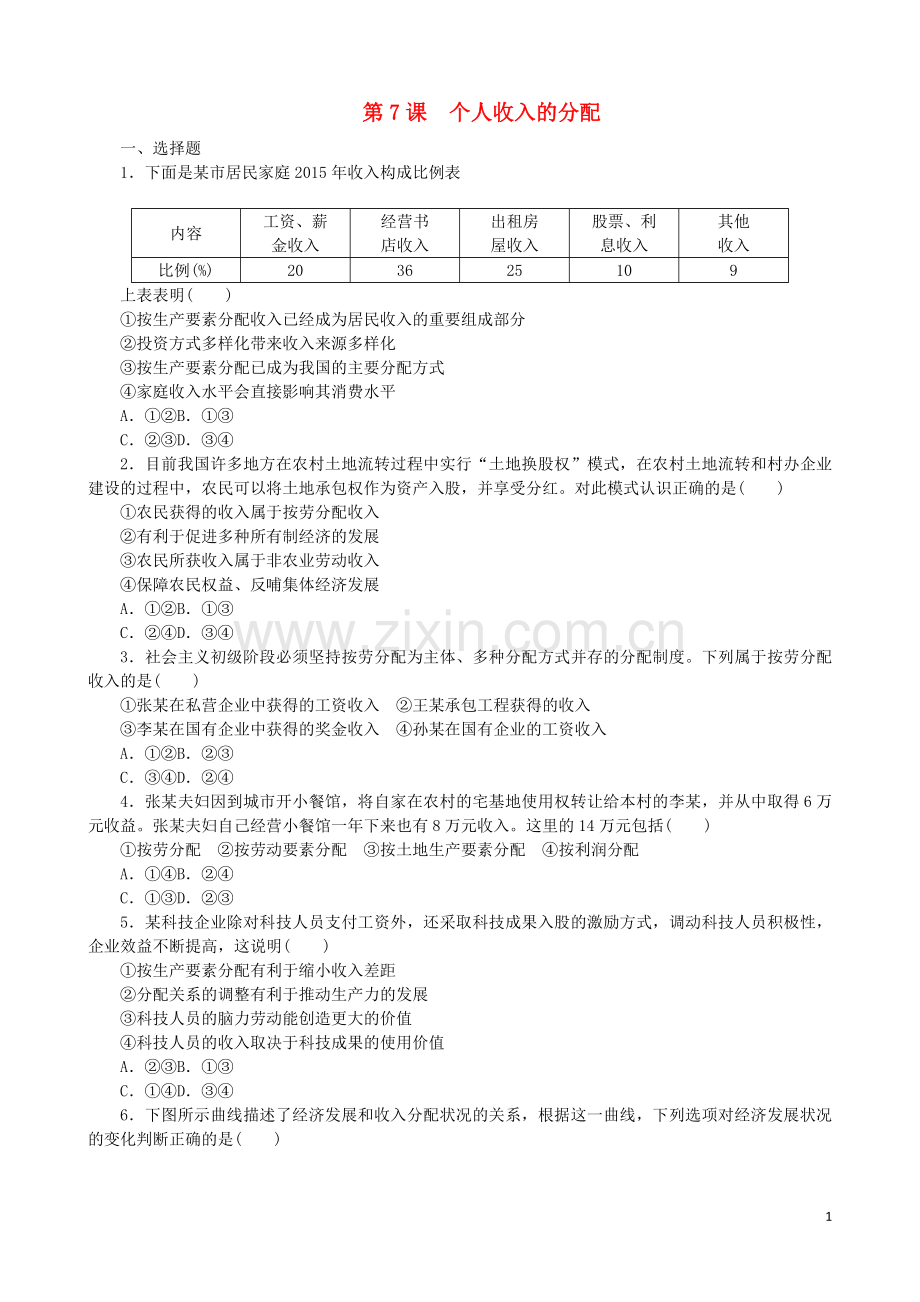 个人收入分配试题.doc_第1页