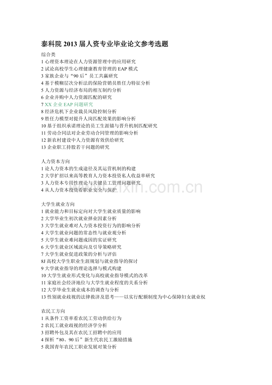 2015届人力资源管理专业毕业论文参考题目.doc_第1页