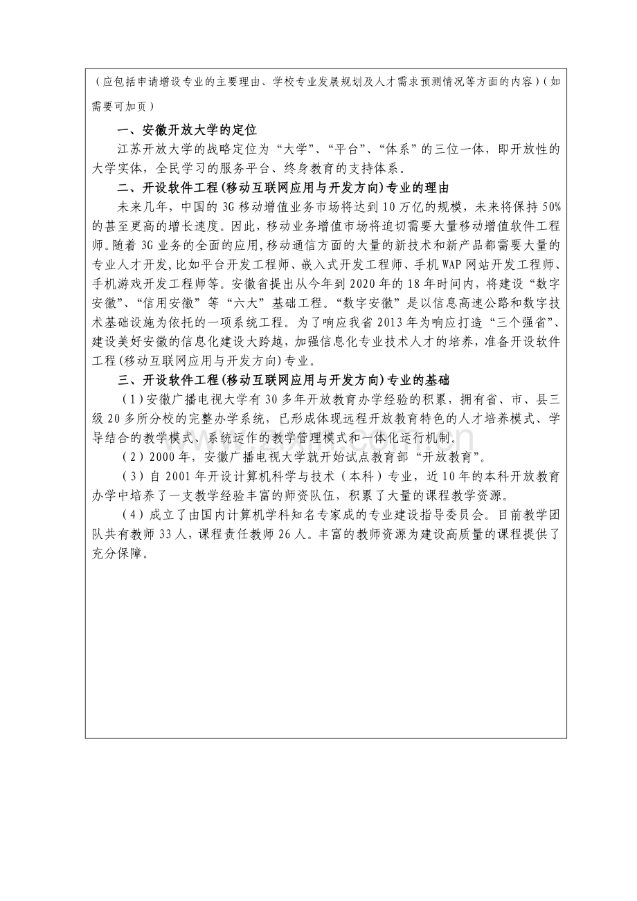 安徽开放大学软件工程(移动互联网应用与开发方向)2012年普通高等学校本科专业设置.doc_第2页