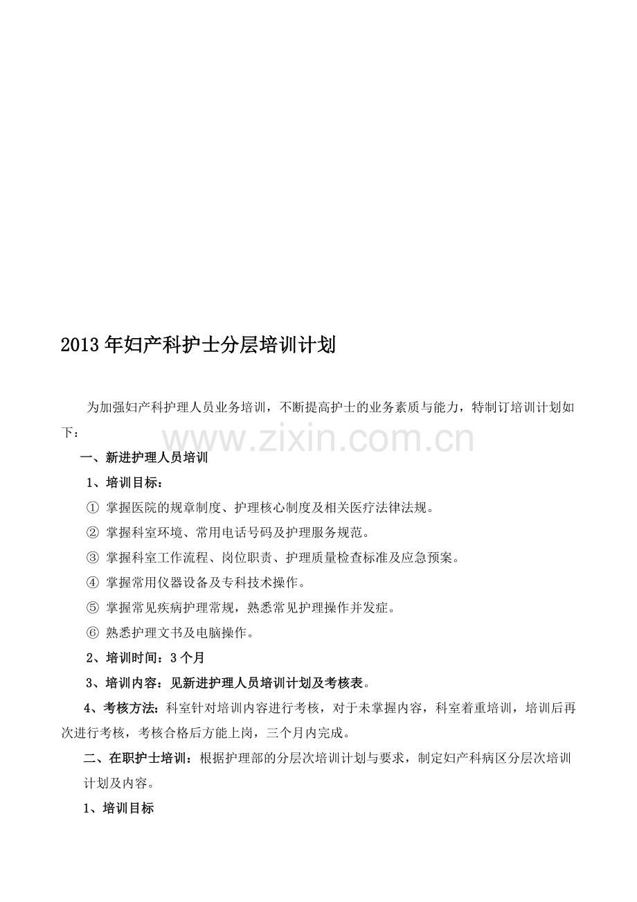 2013年妇产科护士分层培训计划.doc_第1页