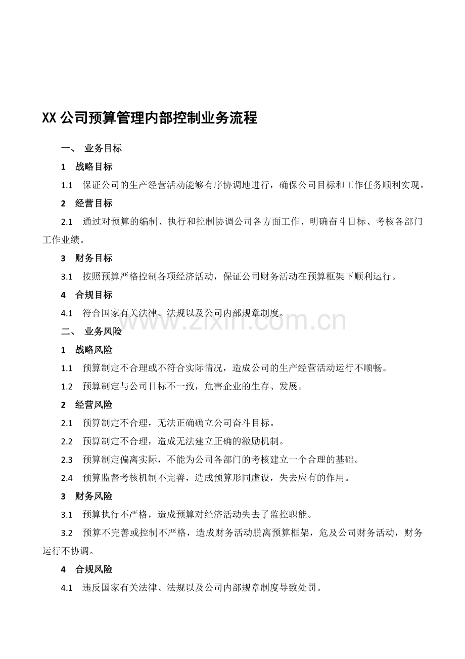 XX公司预算管理内部控制业务流程.doc_第1页