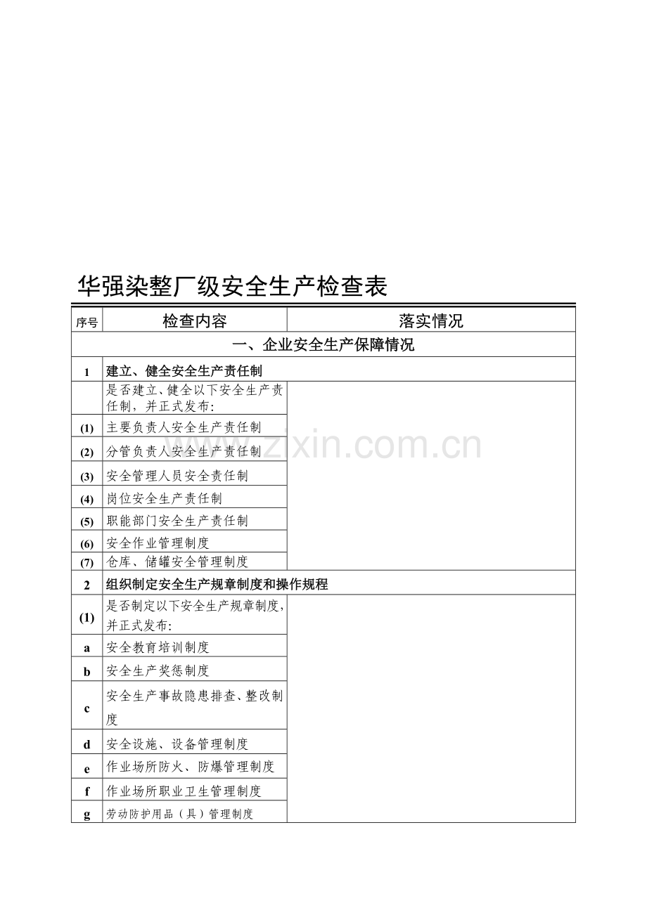 华强染整厂级安全生产检查表.doc_第1页