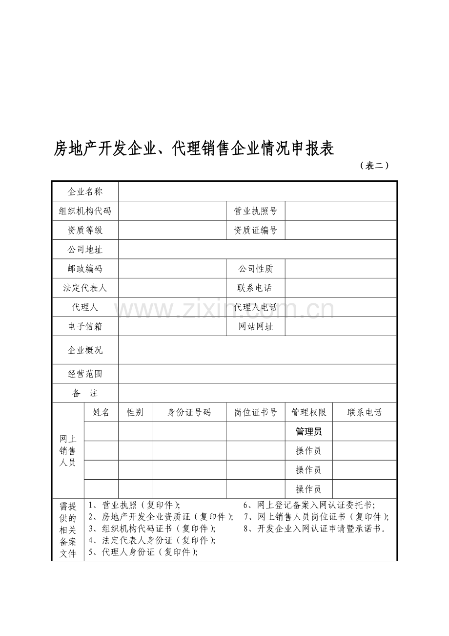 8房地产开发企业、代理销售企业情况申报表(表二).doc_第1页