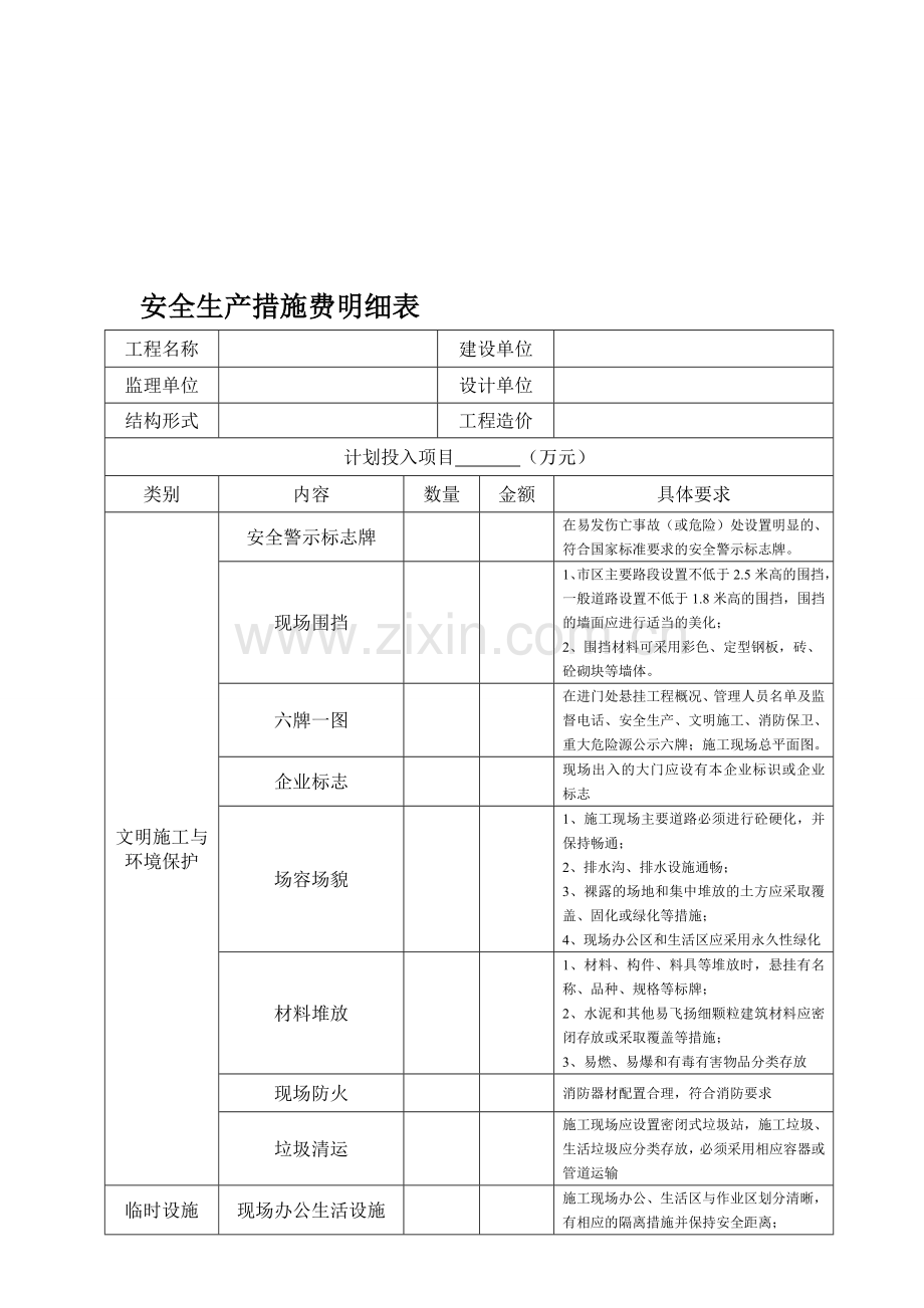 项目安全生产措施费明细表(1).doc_第1页