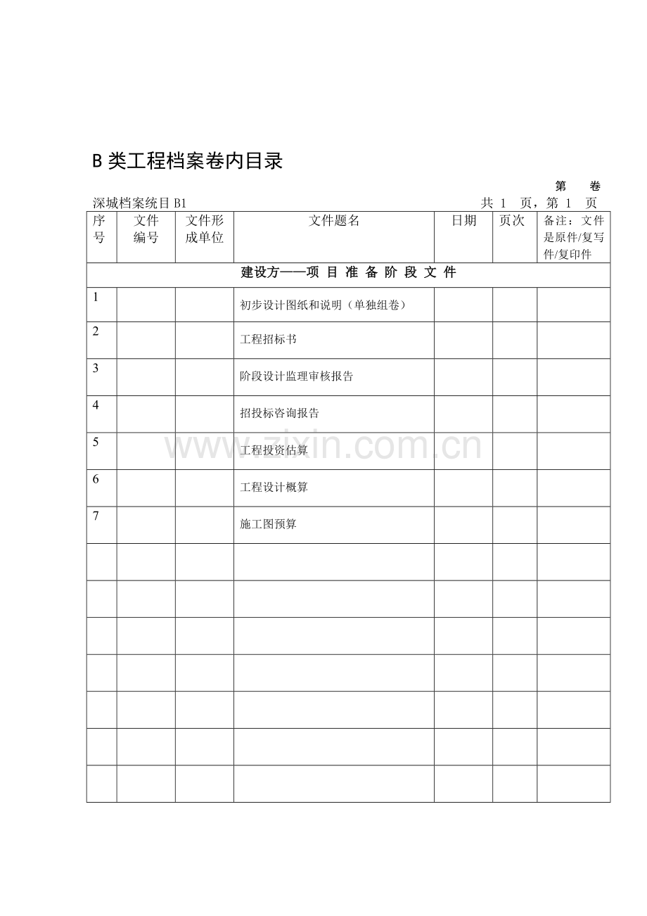 B类工程档案卷内目录.doc_第1页