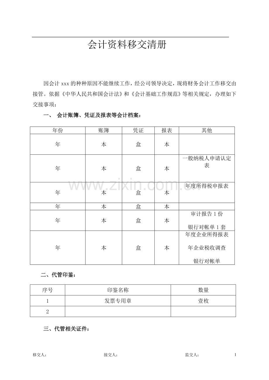 会计资料移交清册.doc_第1页