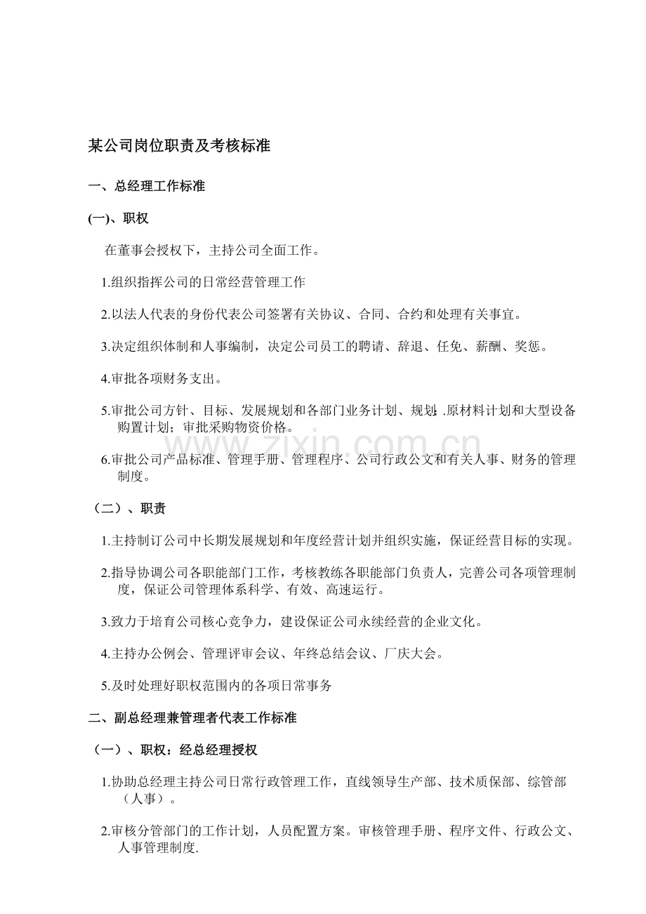 某公司岗位职责及考核标准.doc_第1页