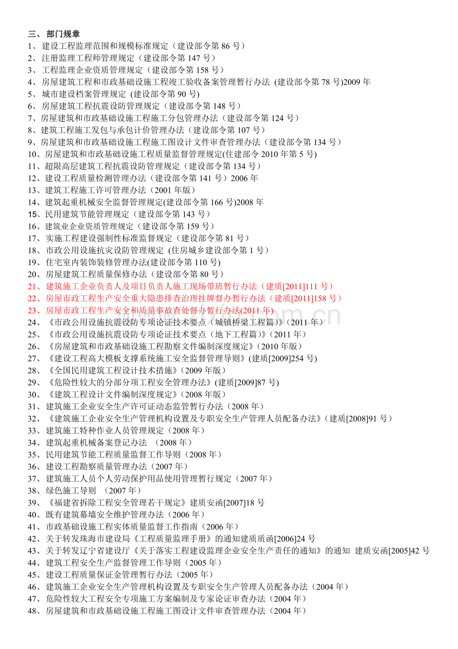 常用建设工程监理相关法规文件目录2012.3.13.doc_第2页