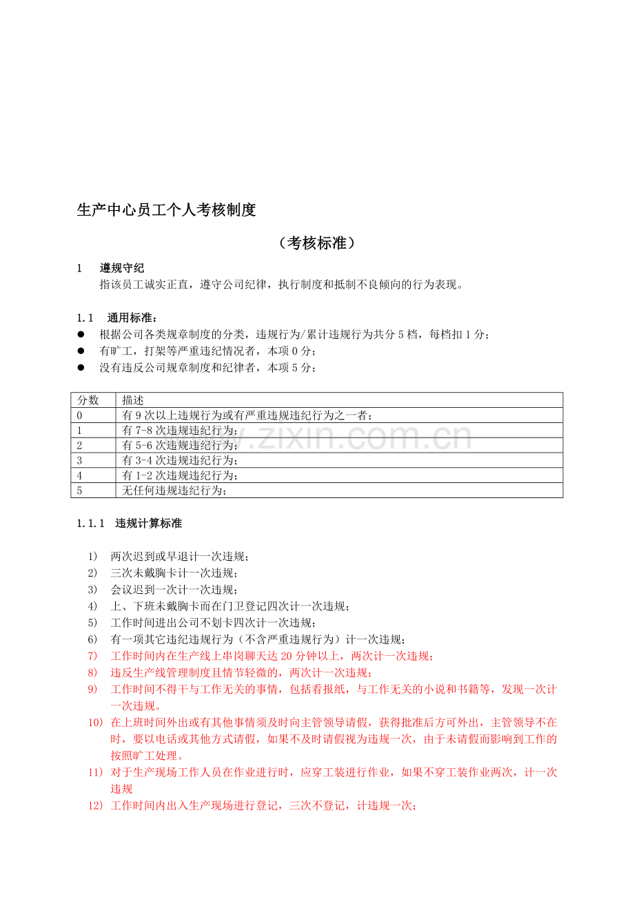 生产中心员工个人考核制度.doc_第1页