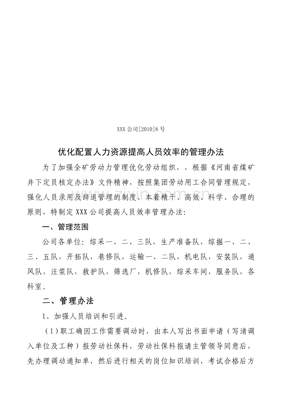 XX公司优化配置人力资源提高人员效率的管理办法.doc_第1页