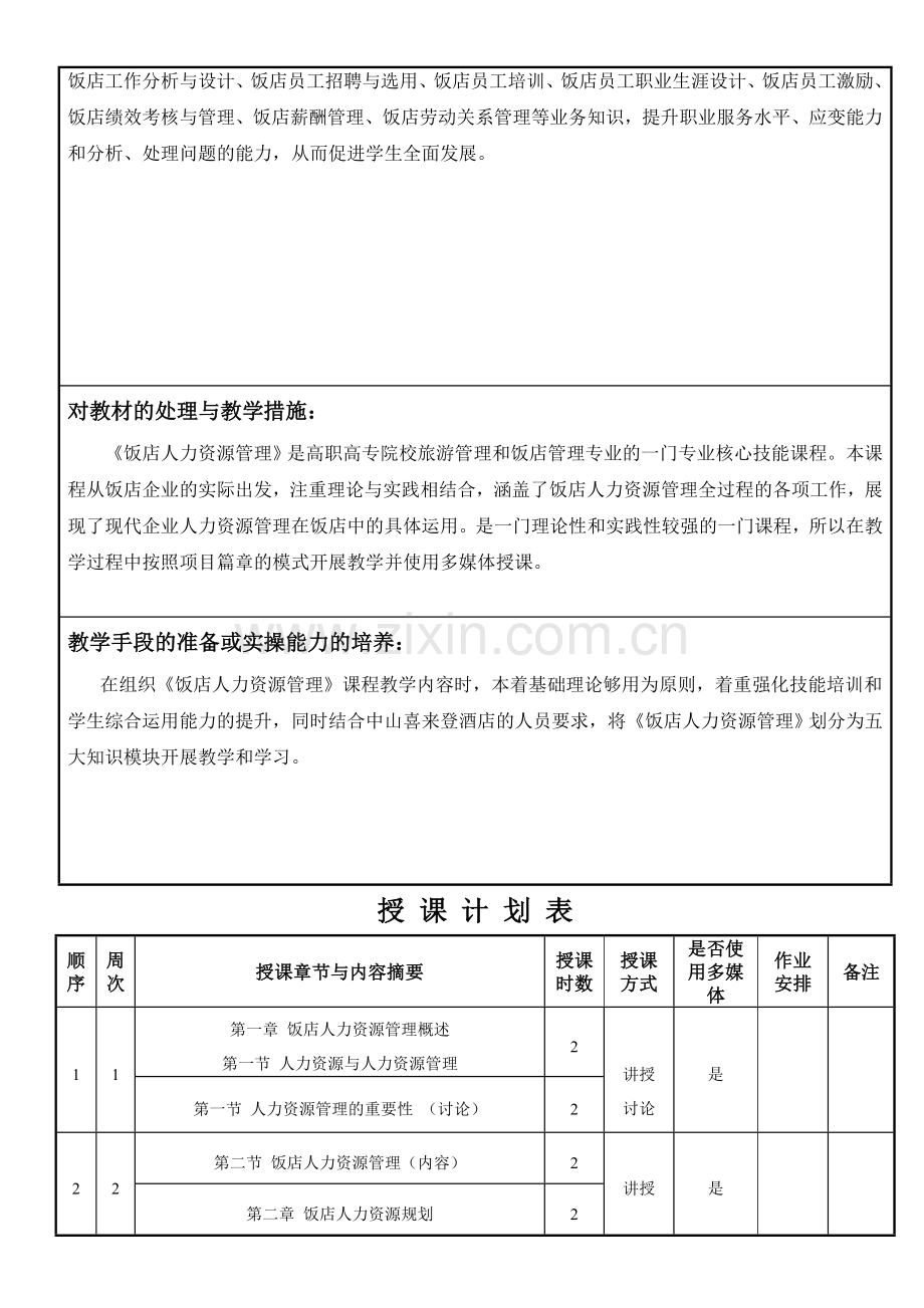 2014-2015年度第2学期13酒店《饭店人力资源管理》授课计划(谢光辉).doc_第3页