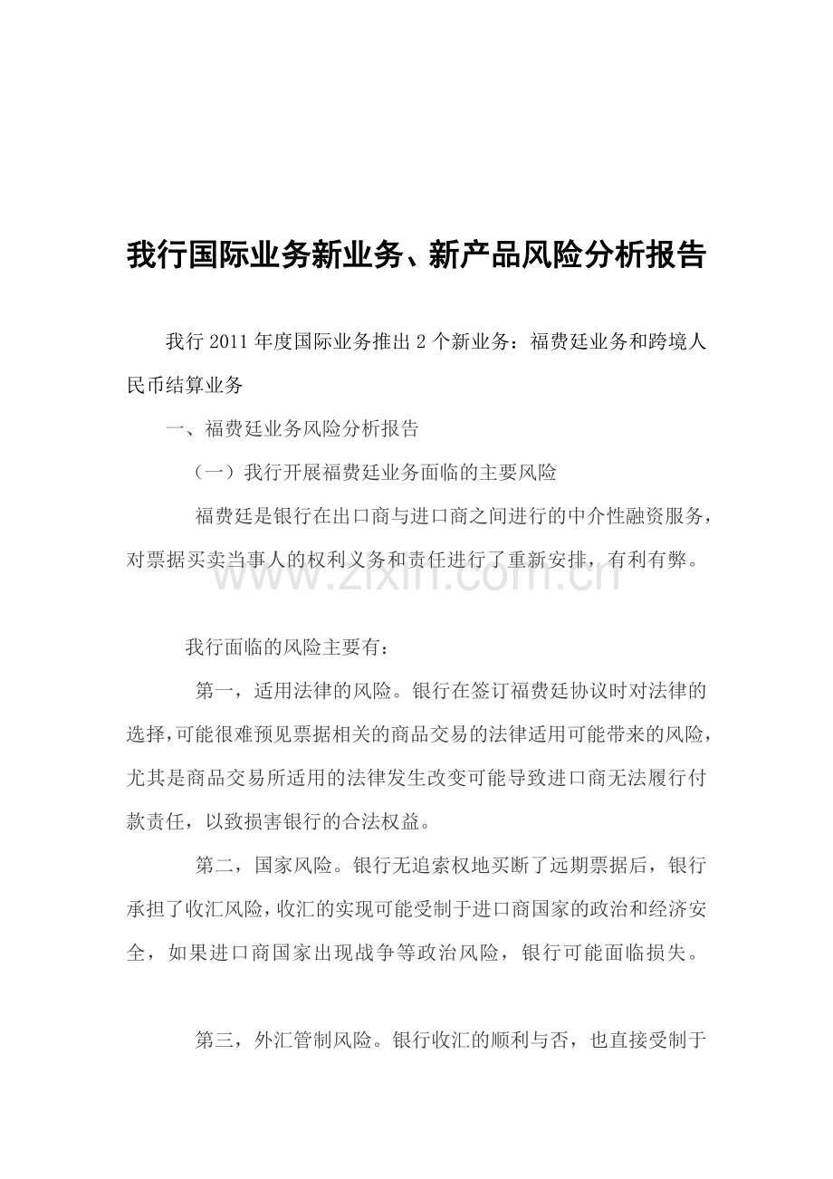 国际结算业务新业务新产品风险分析报告.doc_第1页