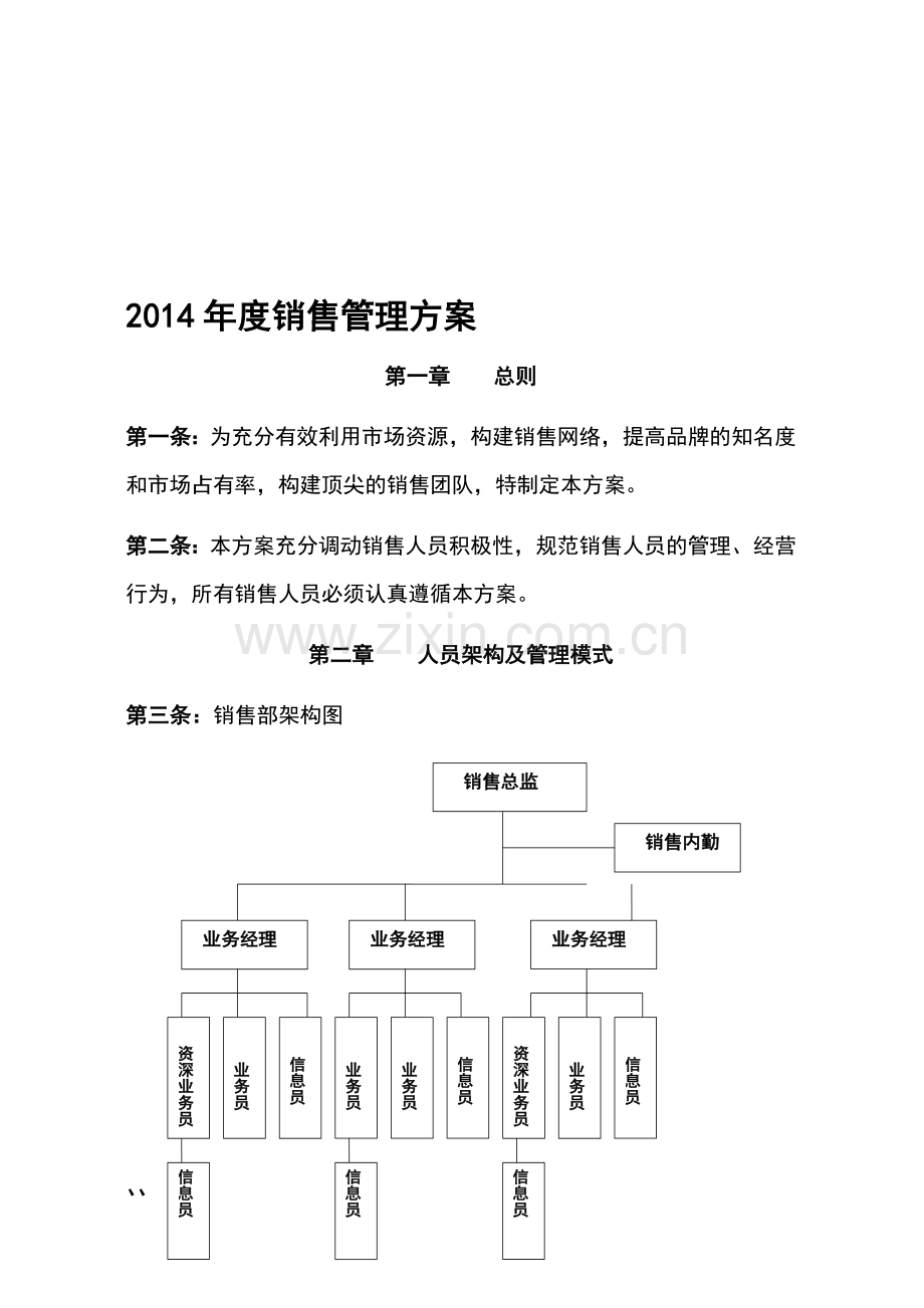 2014年度销售管理方案.doc_第1页