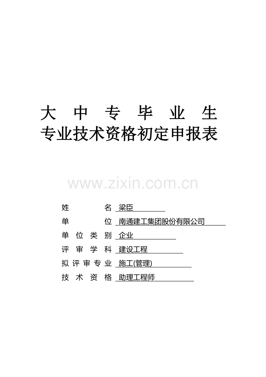 助理工程师评定表填写范例(实例).doc_第1页