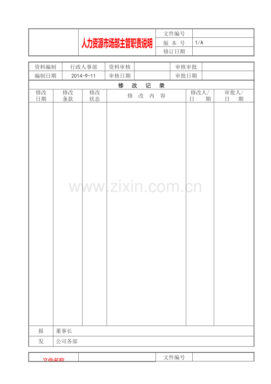 人力资源市场部主管职责说明书.doc_第1页