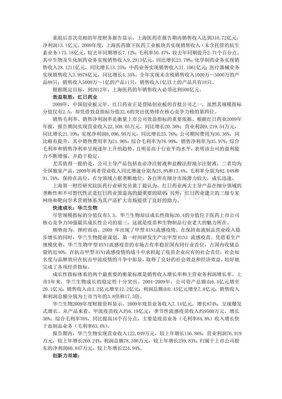 医药上市公司核心竞争力排行榜分析.doc_第2页