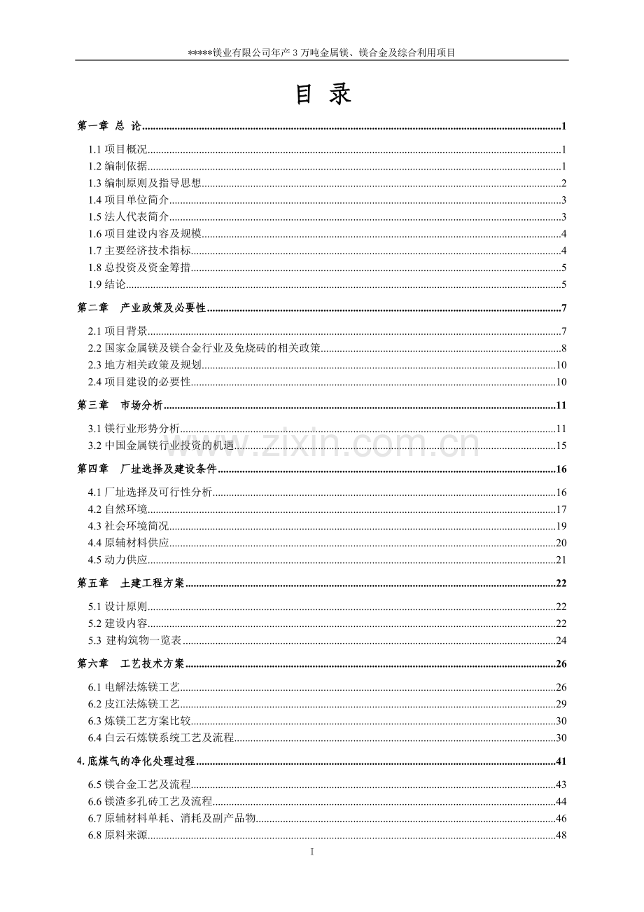 3万吨每年金属镁、镁合金及镁渣砖项目可行性研究报告.doc_第1页