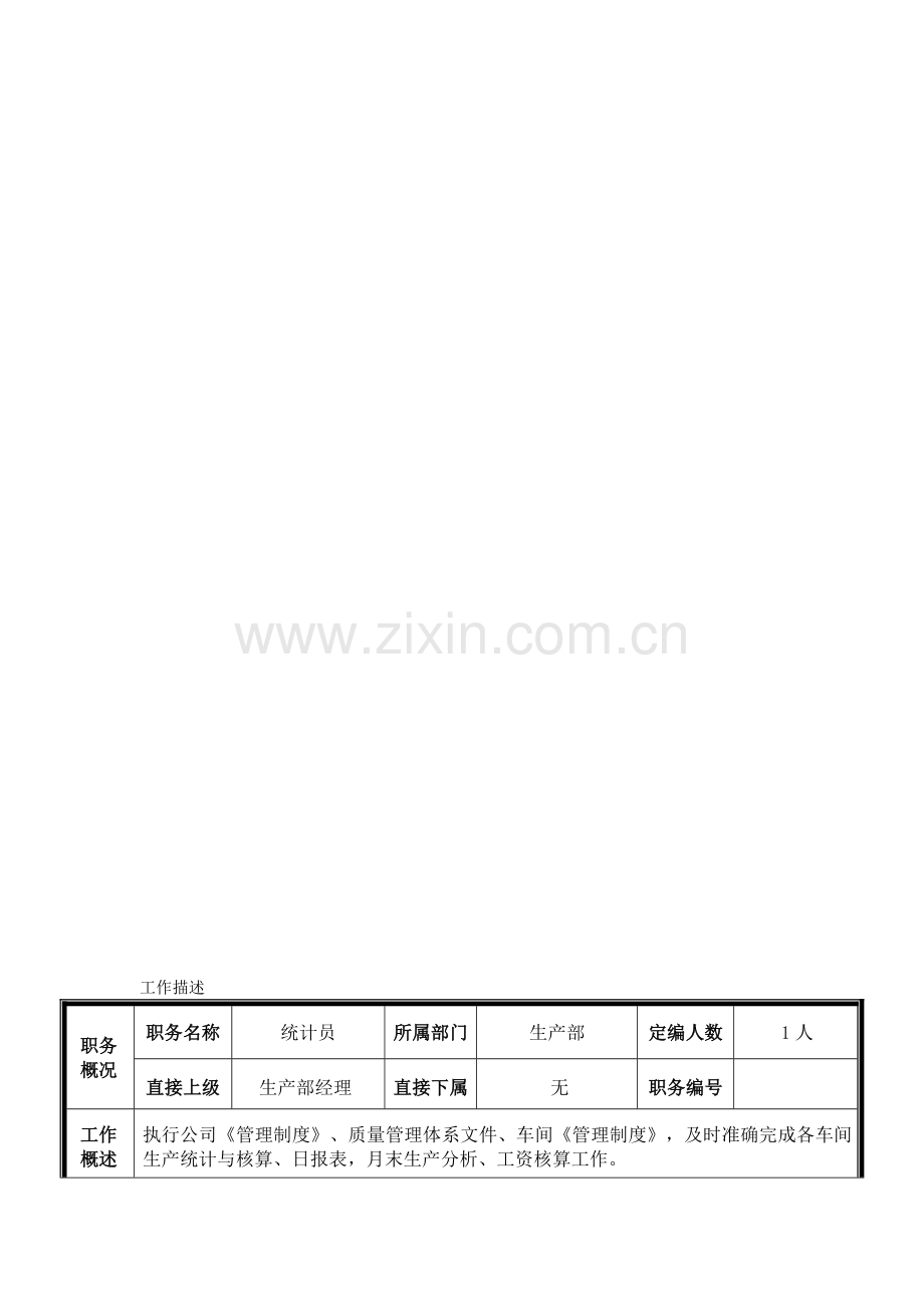 生产部统计员岗位说明书.doc_第1页