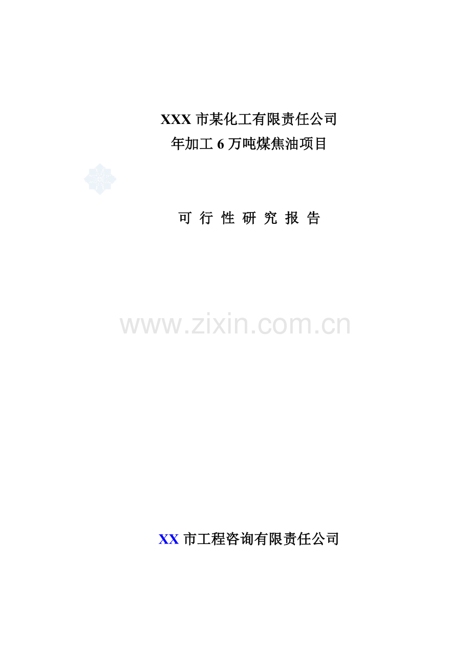 某某化工公司年加工6万吨煤焦油项目可行性研究报告书.doc_第1页