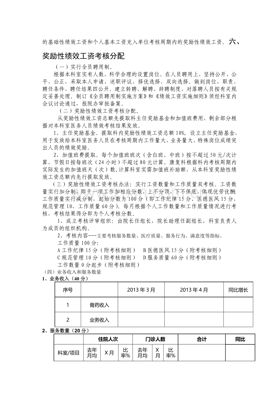 南湖医院康复科绩效工资考核分配方案.doc_第2页