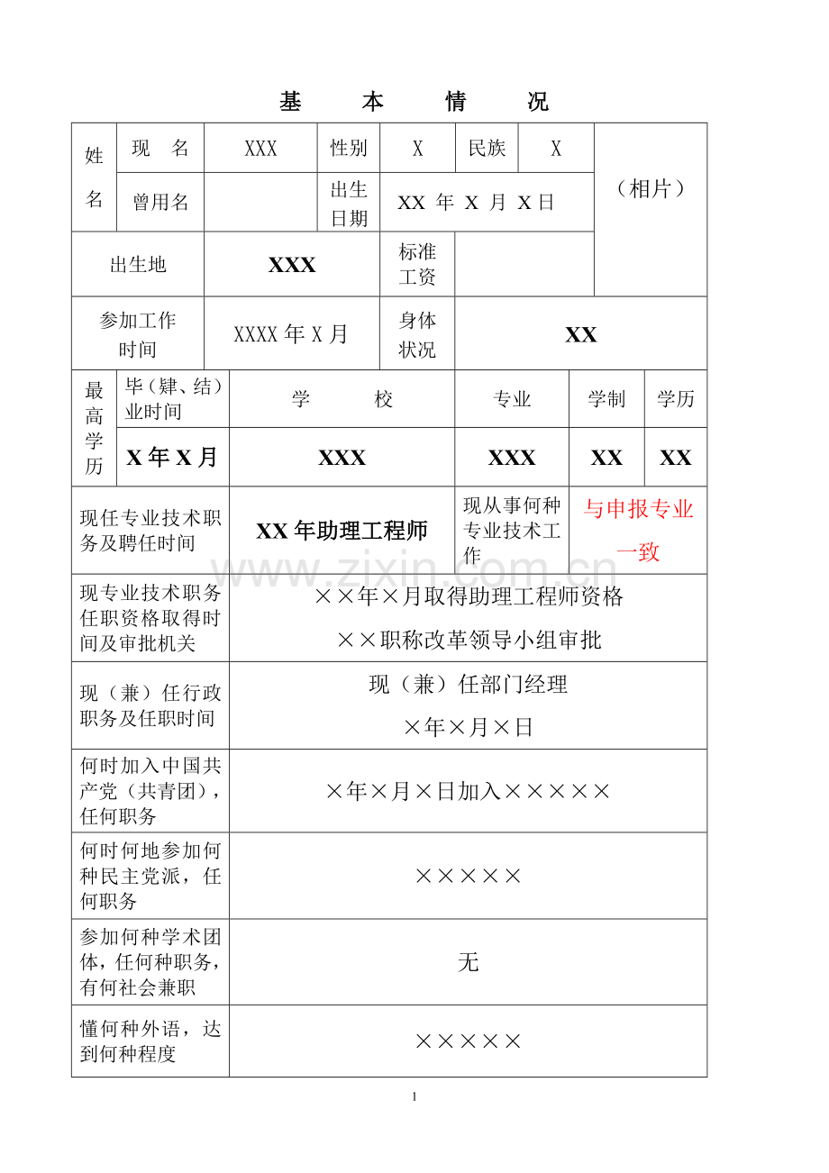 专业技术职务任职资格评审表(样表).doc_第3页