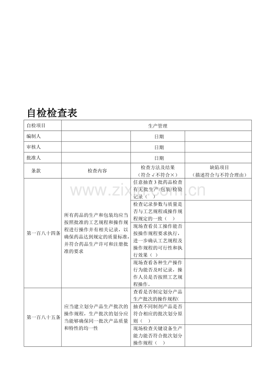 生产管理—自检检查表.doc_第1页