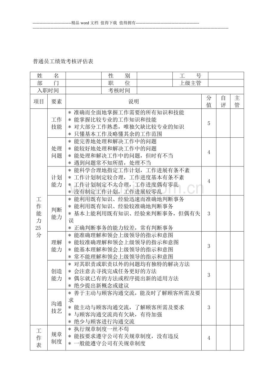 普通员工绩效考核评估表..doc_第1页