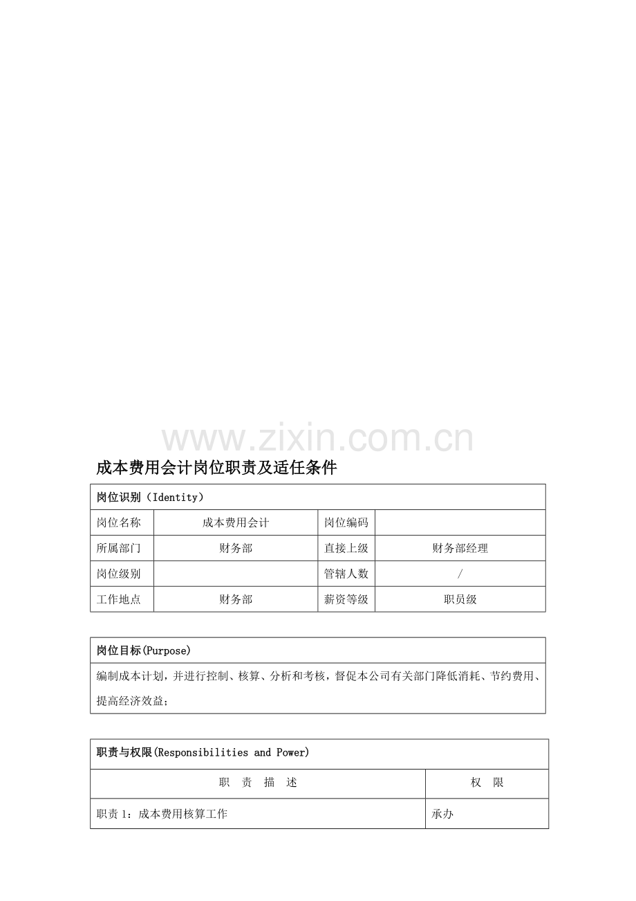 成本费用会计岗位职责及适任条件V1.doc_第1页