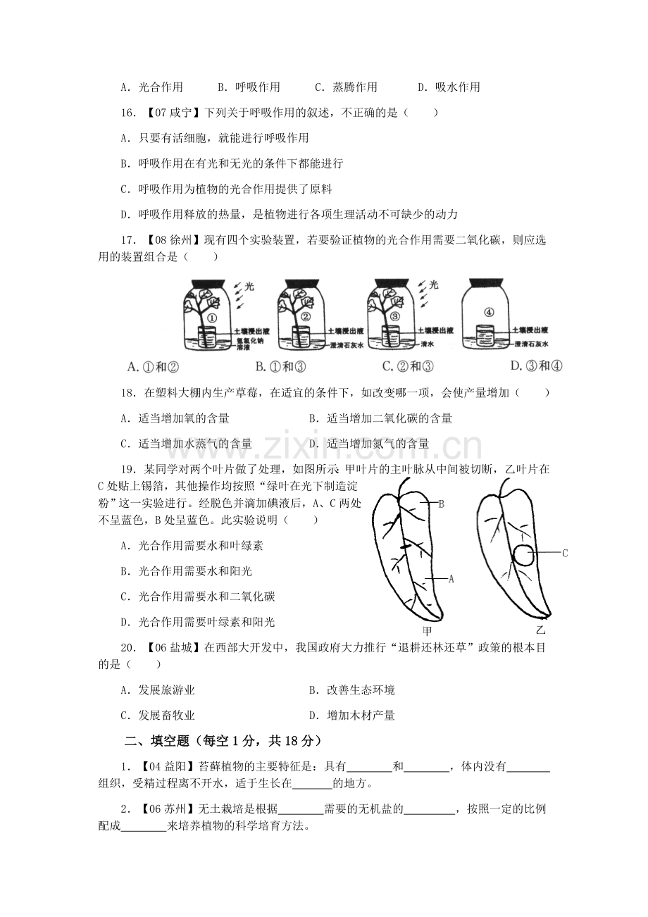 2016生物圈中的绿色植物测试题.doc_第3页