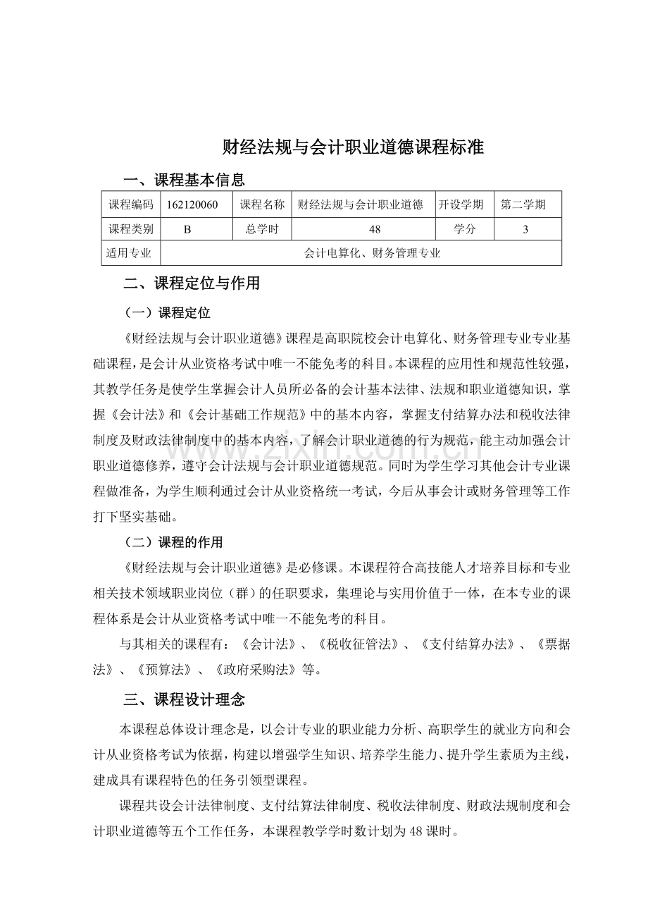 财经法规与会计职业道德课程设计标准.doc_第1页