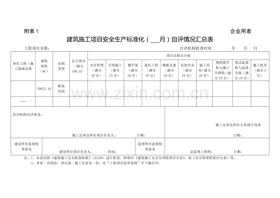 建筑施工安全生产标准化考评实施(样表).doc_第1页