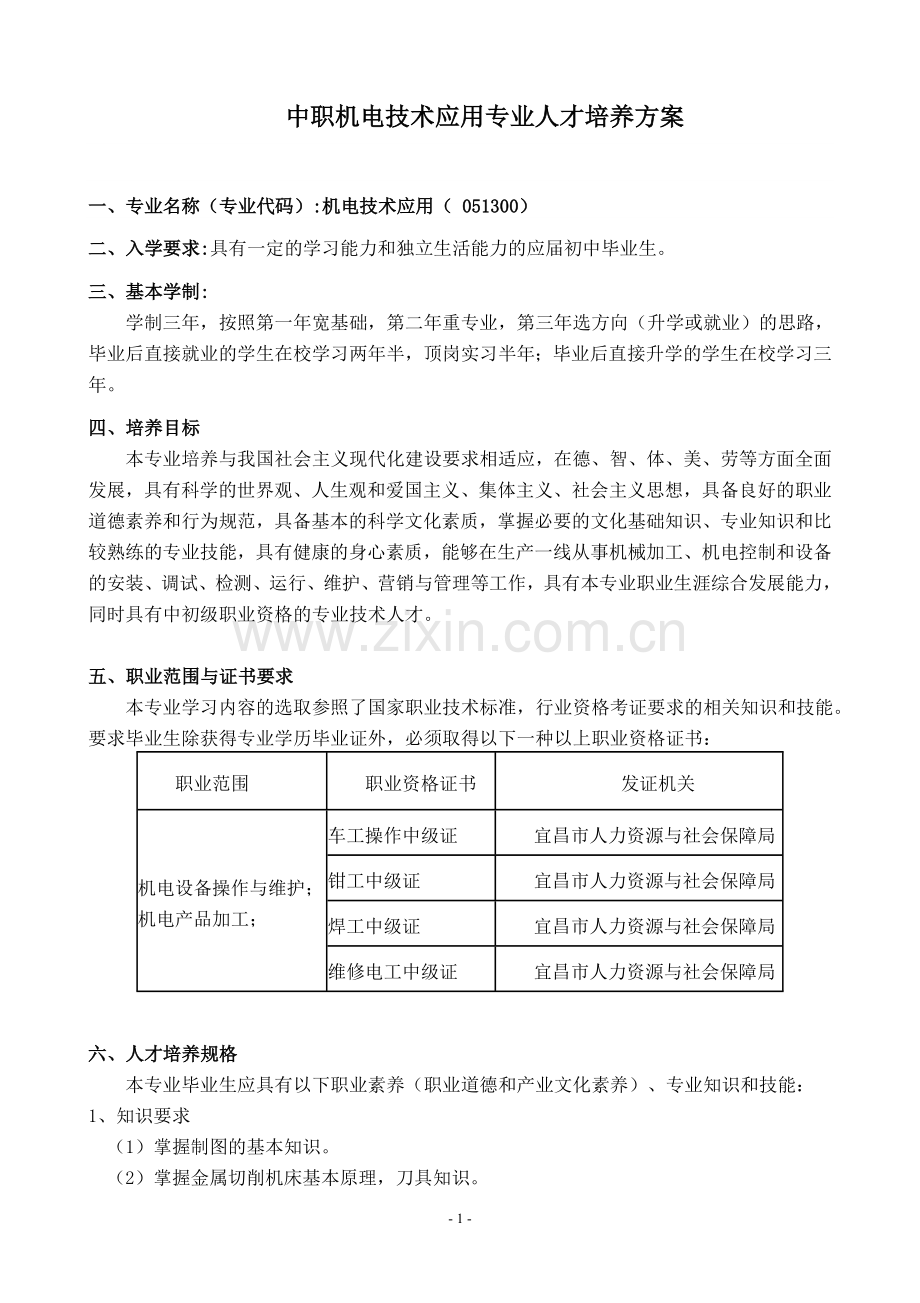 机电技术应用专业人才培养方案1(终结版201609119).doc_第1页