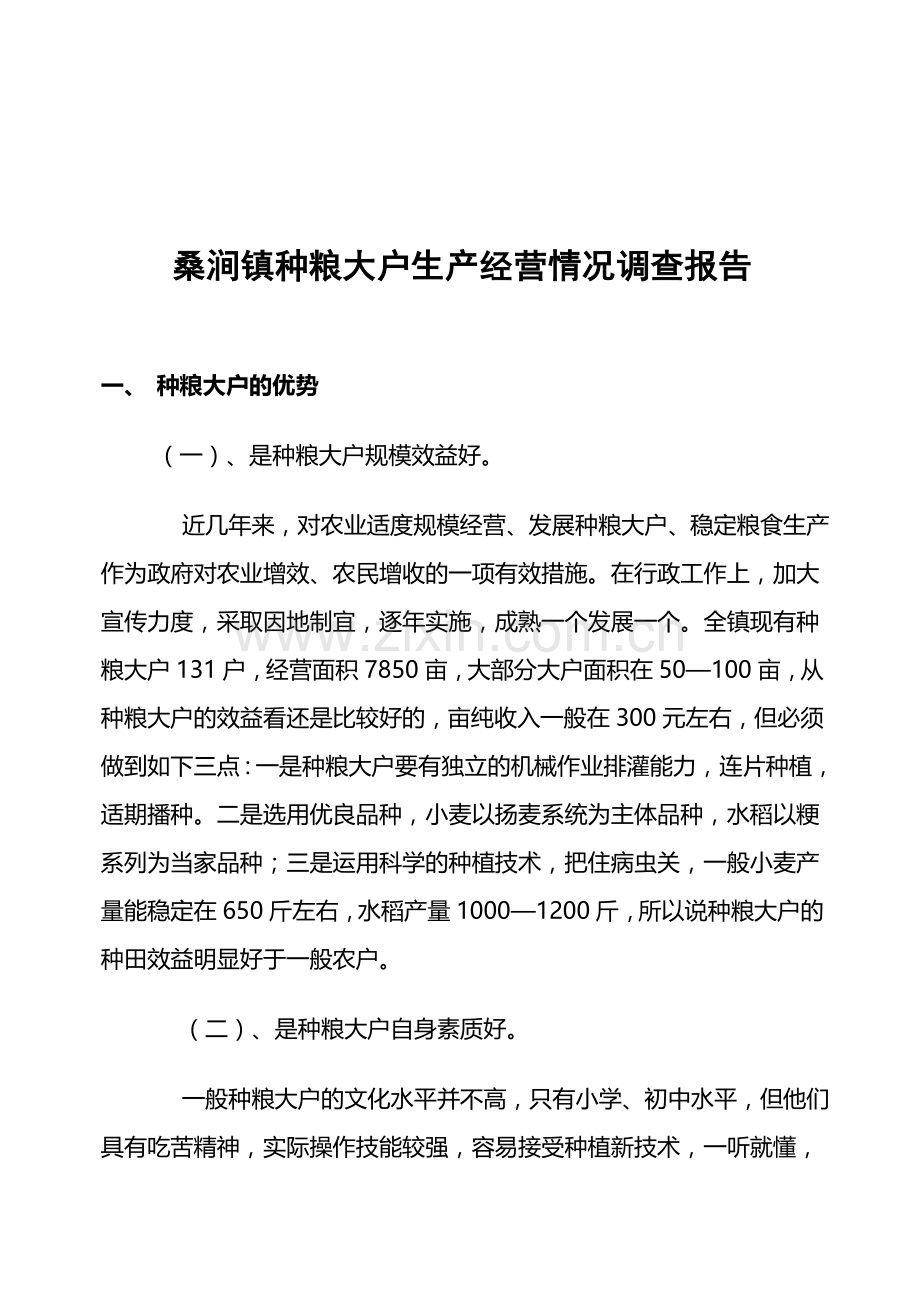 桑涧镇种粮大户生产经营情况调查报告.doc_第1页