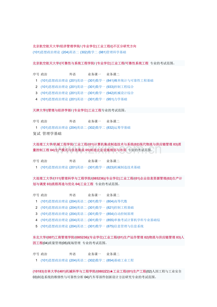 工业工程专业部分考研学校考试范围.doc_第1页