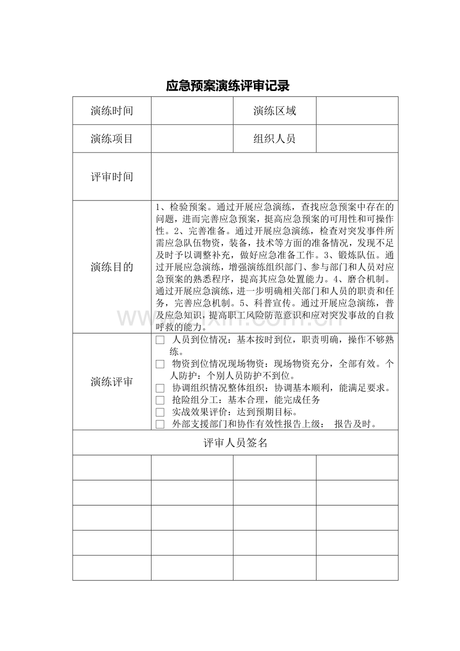 应急演练总结及评审表.doc_第1页