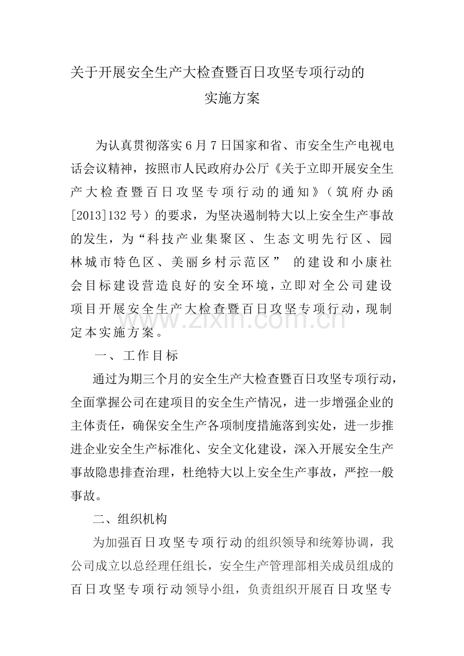 开展安全生产大检查暨百日攻坚专项行动的实施方案.doc_第1页